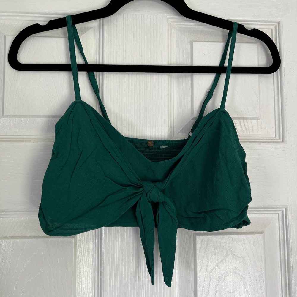 FP One Free People Green Tie Front Bralette Crop Top Smocked Back Boho Fits XS S